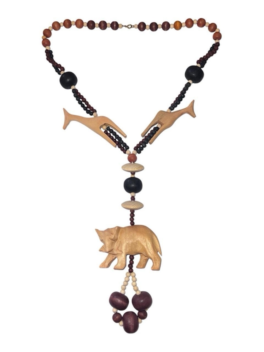 Vintage Wooden carved animal necklace.